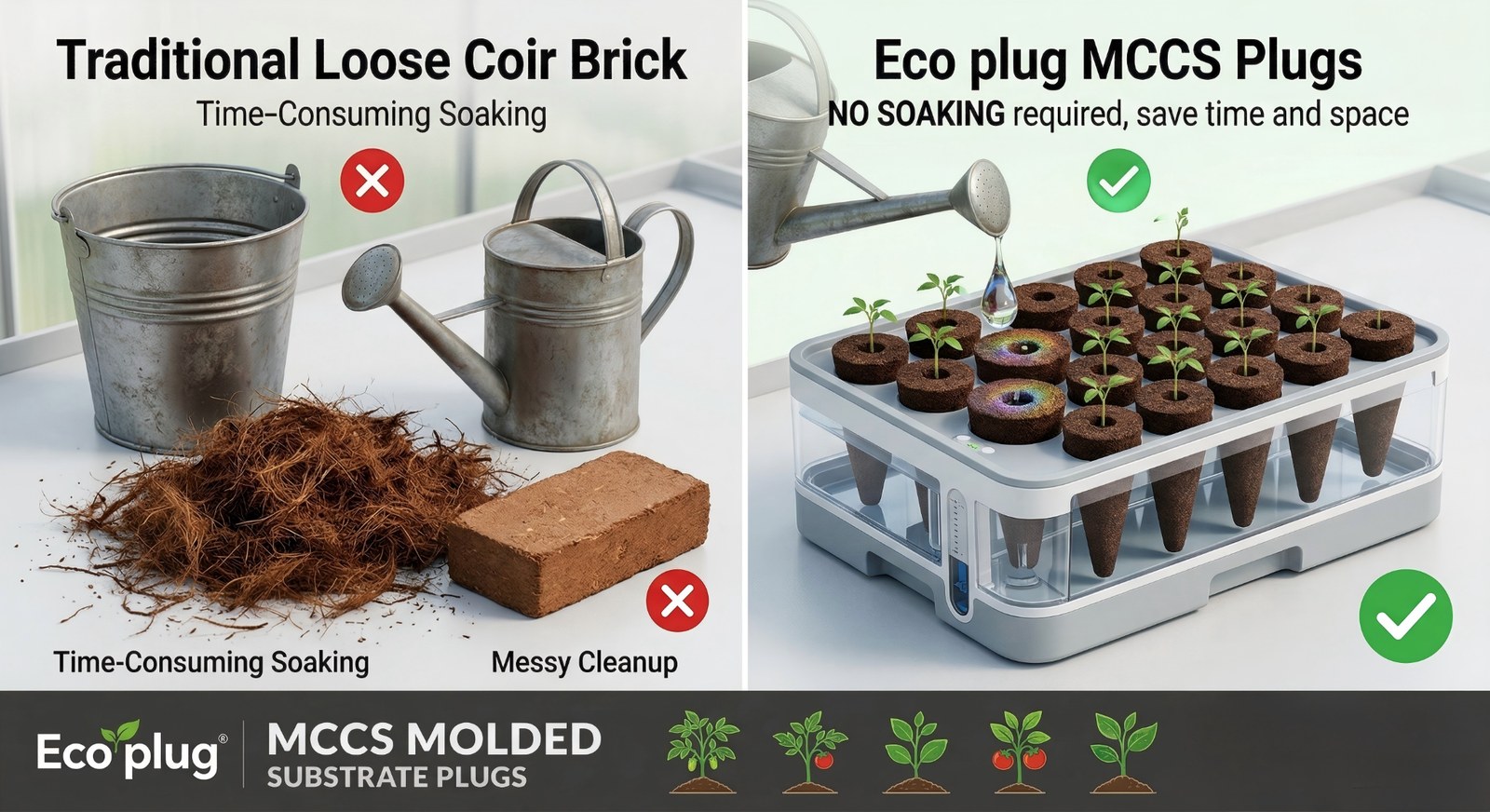 Comparison between traditional loose coir and MCCS plugs