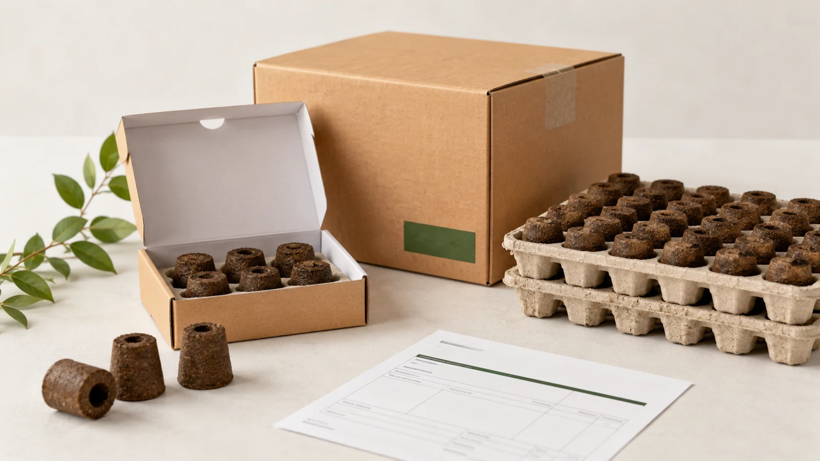 Sample and shipping packaging for molded coconut coir and peat substrate plugs